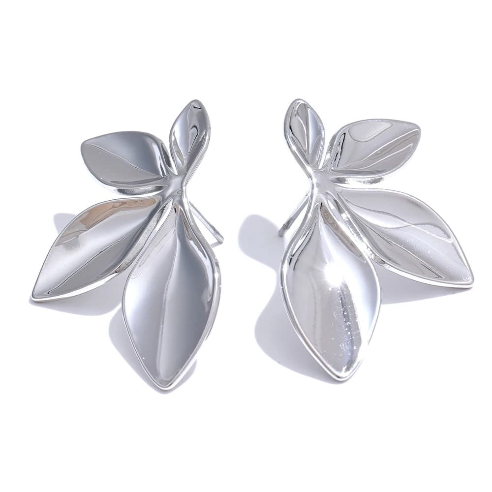 Brinco Flor Folhas Brilhante Feminino Alta Qualidade - Versão Prata - Lojas LA