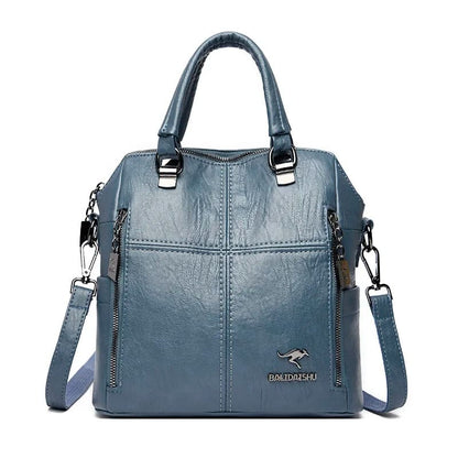 Detalhe compartimentos mochila feminina couro multifunções