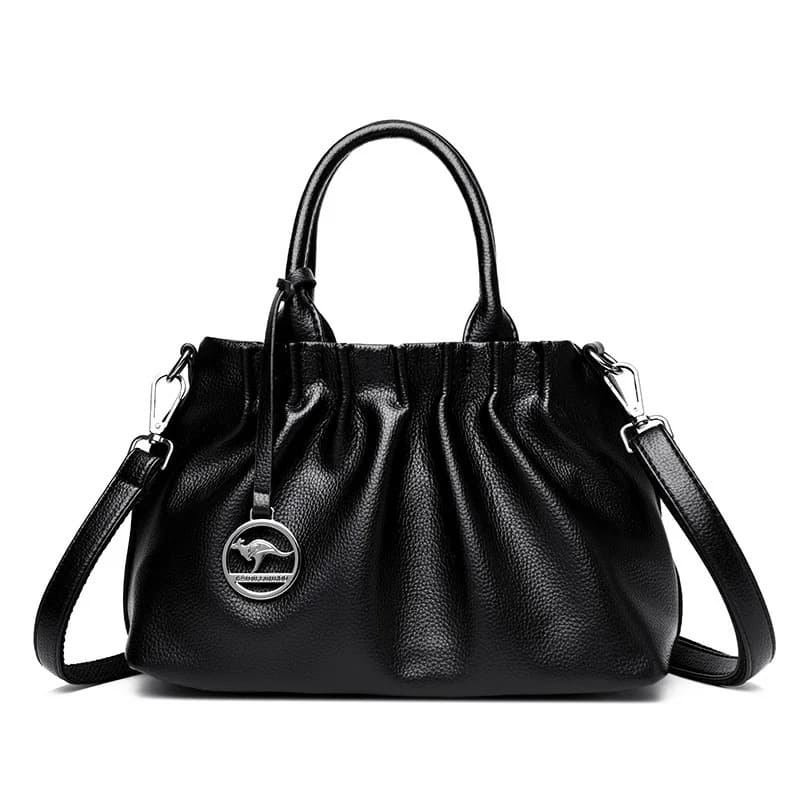 Bolsa de Couro Genuíno Crossbody Grande Capacidade - Detalhe Alça - Lojas LA