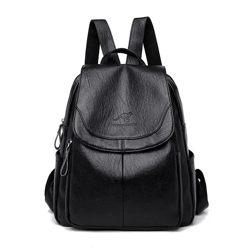 Detalhe alça mochila feminina vintage couro ajustável