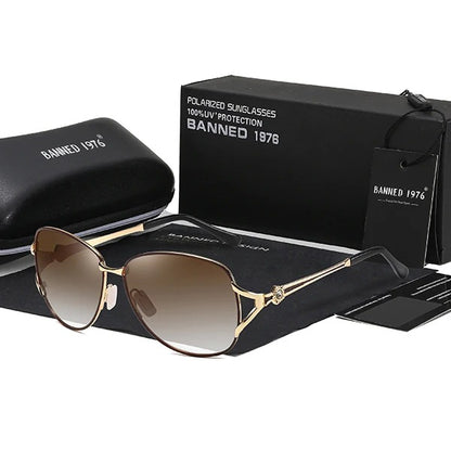 Óculos de Sol Feminino Polarizado Armação Metal Luxuosa UV400 - Vista Frontal - Lojas LA