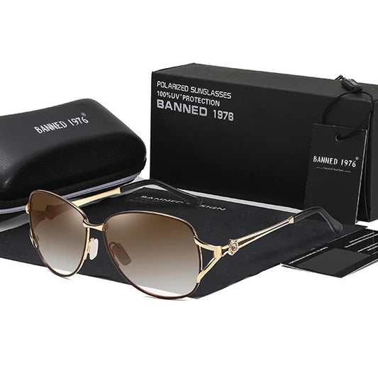 Óculos de Sol Feminino Polarizado Armação Metal Luxuosa UV400 - Vista Frontal - Lojas LA