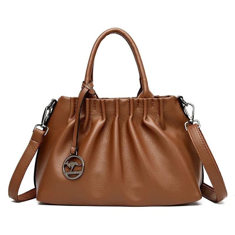 Bolsa de Couro Genuíno Crossbody Grande Capacidade - Vista Lateral - Lojas LA