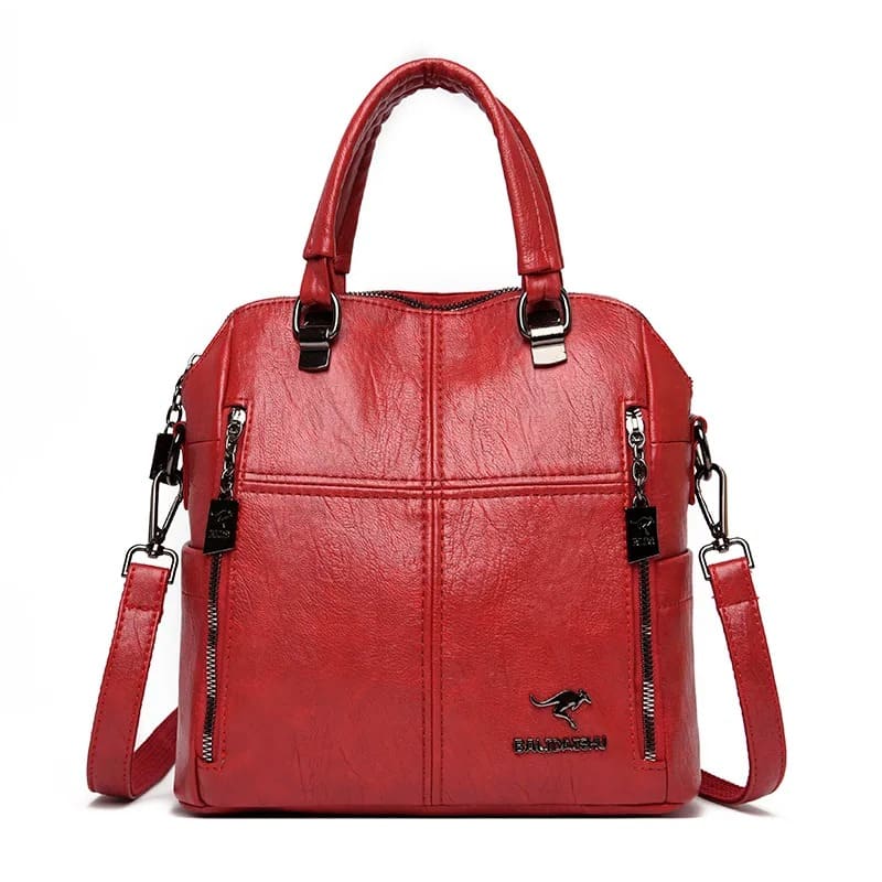 Mochila feminina couro multifunções bolsos internos organizados