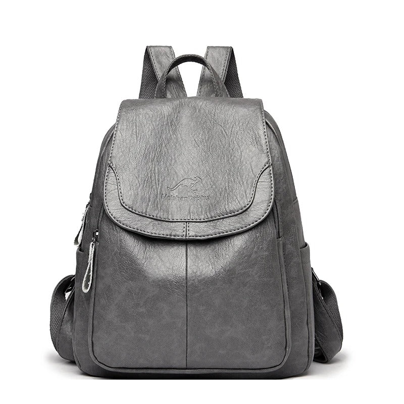 Mochila feminina vintage couro — interior grande capacidade