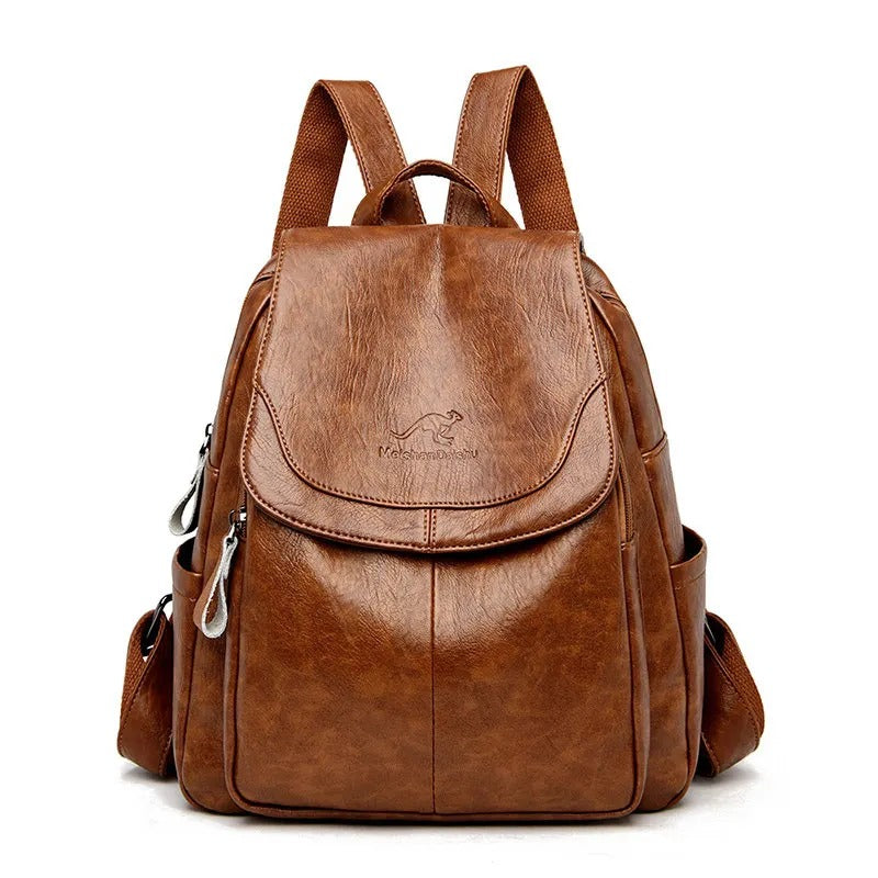 Detalhe zíper mochila feminina vintage couro ecológico