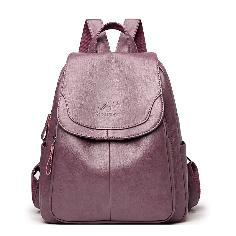 Mochila vintage feminina couro — detalhes costuras aparentes