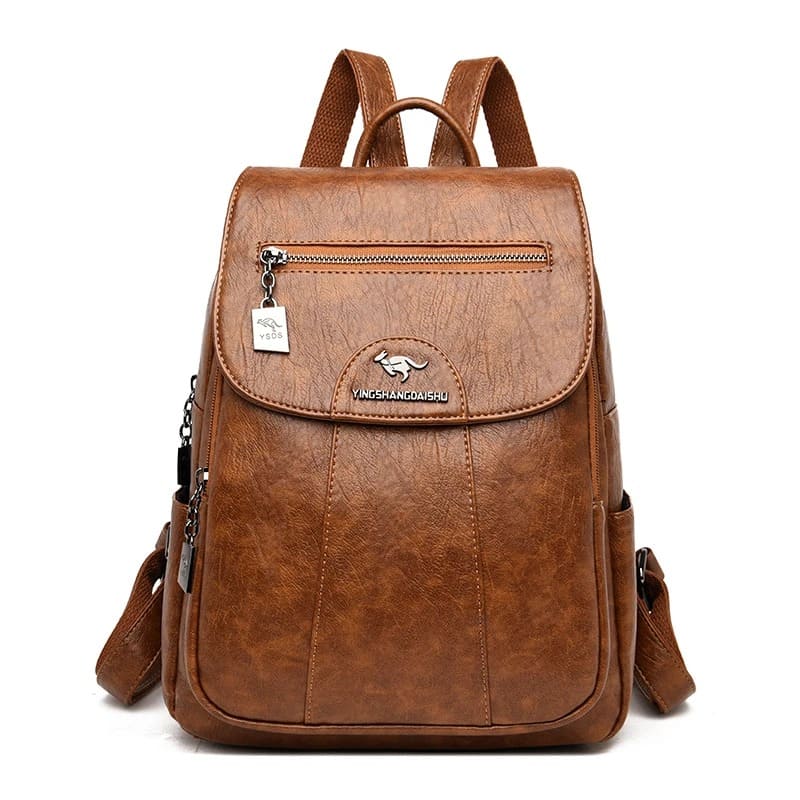Detalhe alça mochila feminina couro grande capacidade ajustável