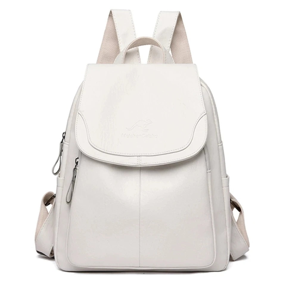Mochila feminina vintage couro marrom — vista frontal