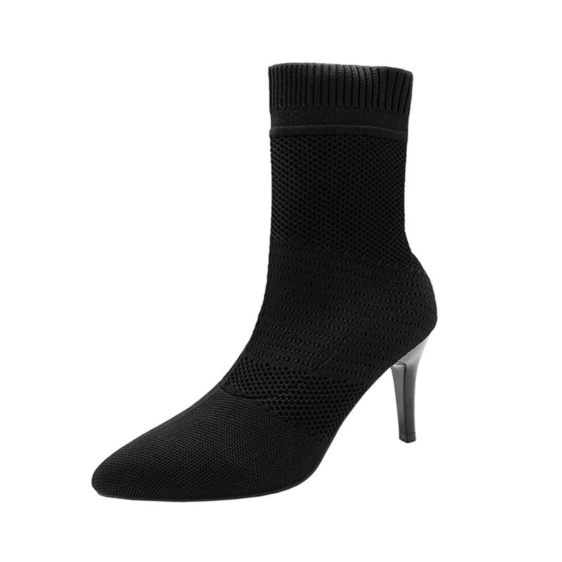Bota Feminina Salto Alto Tecido Elástico Tricô Premium - Versão Preta - Lojas LA