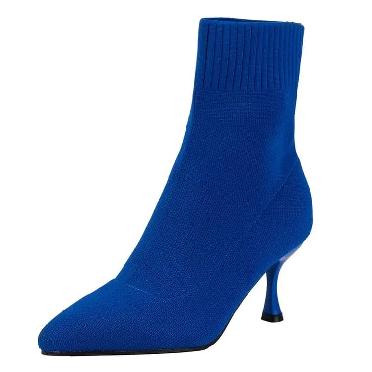 Bota Feminina Salto Baixo Tecido Elástico - Versão Azul - Lojas LA