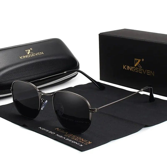Óculos de Sol Feminino Hexagonal Aço Inoxidável UV400 - Vista Frontal - Lojas LA
