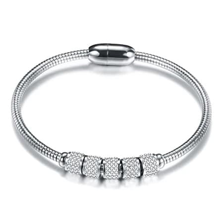 Pulseira Bracelete Feminino Aço Inoxidável Fecho Magnético Slim - Versão Prata - Lojas LA