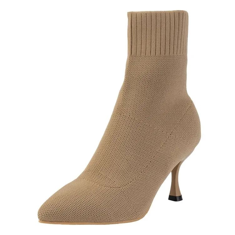 Bota Feminina Salto Baixo Tecido Elástico - Versão Caqui - Lojas LA