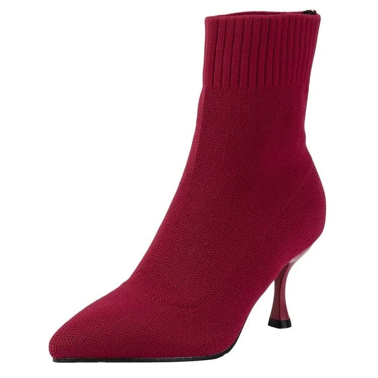 Bota Feminina Salto Baixo Tecido Elástico - Versão Vermelha - Lojas LA