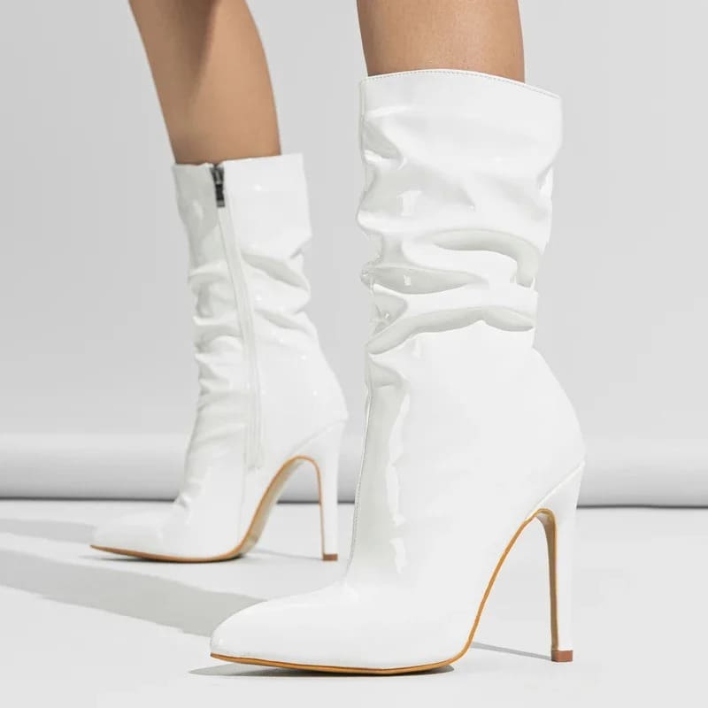 Bota Cano Longo Feminina Salto Alto Fino - Versão Branca - Lojas LA