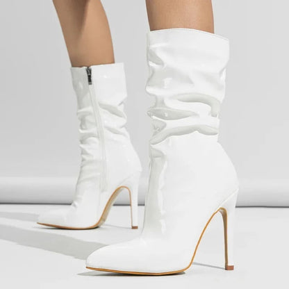 Bota Cano Longo Feminina Salto Alto Fino - Versão Branca - Lojas LA