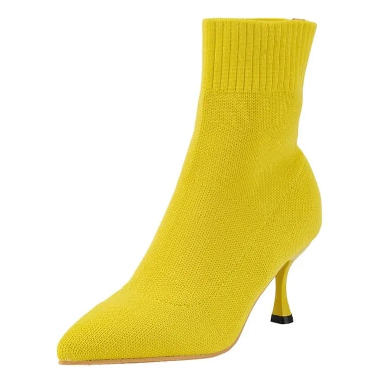 Bota Feminina Salto Baixo Tecido Elástico - Versão Amarela - Lojas LA
