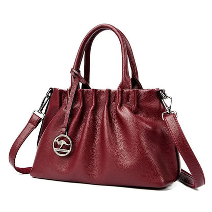 Bolsa de Couro Genuíno para Mulheres Grande Capacidade - Detalhe Alça - Lojas LA