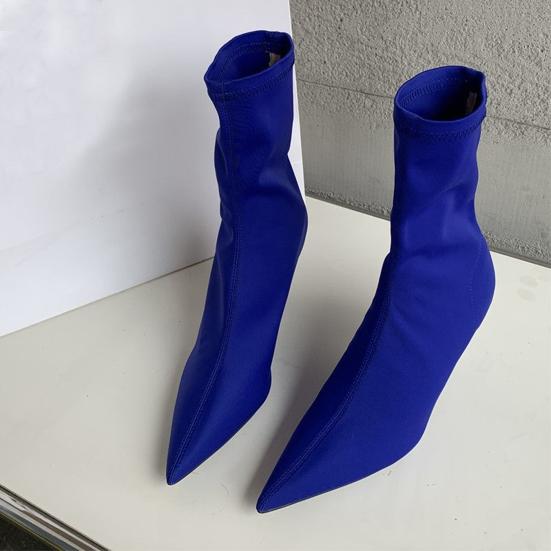 Bota De Salto Alto Em Tecido Elástico Modelo DAYARA - Versão Azul - Lojas LA