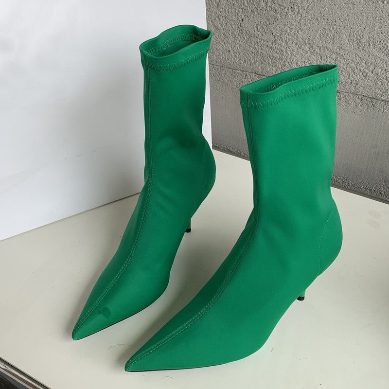 Bota De Salto Alto Em Tecido Elástico Modelo DAYARA - Versão Verde - Lojas LA