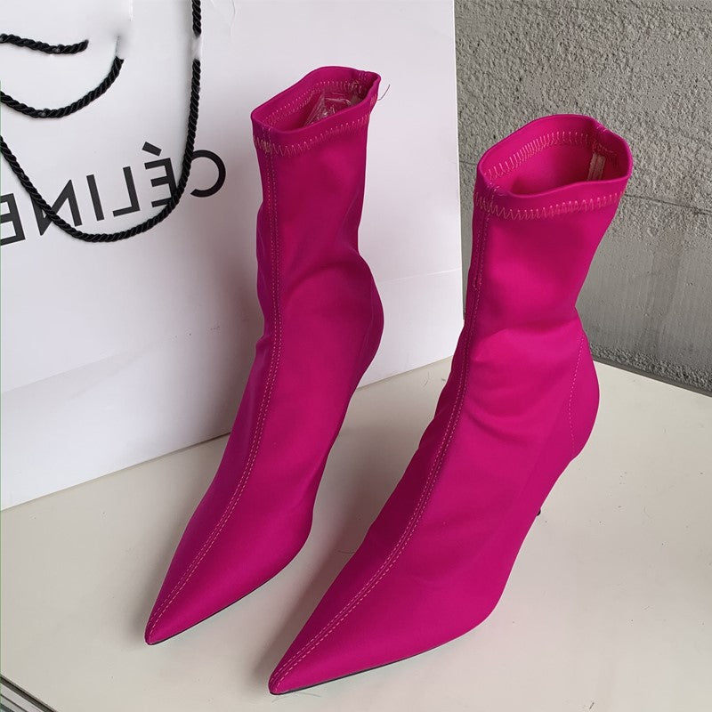 Bota De Salto Alto Em Tecido Elástico Modelo DAYARA - Versão Rosa - Lojas LA