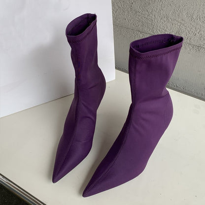 Bota De Salto Alto Em Tecido Elástico Modelo DAYARA - Versão Roxa - Lojas LA