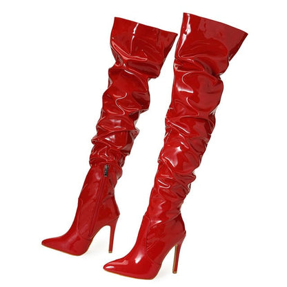 Bota Feminina Cano Longo Couro Salto Fino 11cm Modelo MUADDI Colorida - Versão Vermelha - Lojas LA