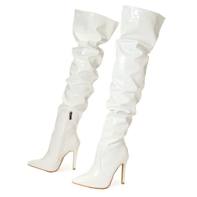 Bota Feminina Cano Longo Couro Salto Fino 11cm Modelo MUADDI Colorida - Versão Branca - Lojas LA