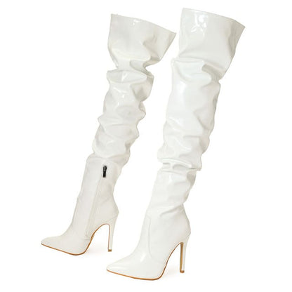 Bota Feminina Cano Longo Couro Salto Fino 11cm Modelo MUADDI Colorida - Versão Branca - Lojas LA