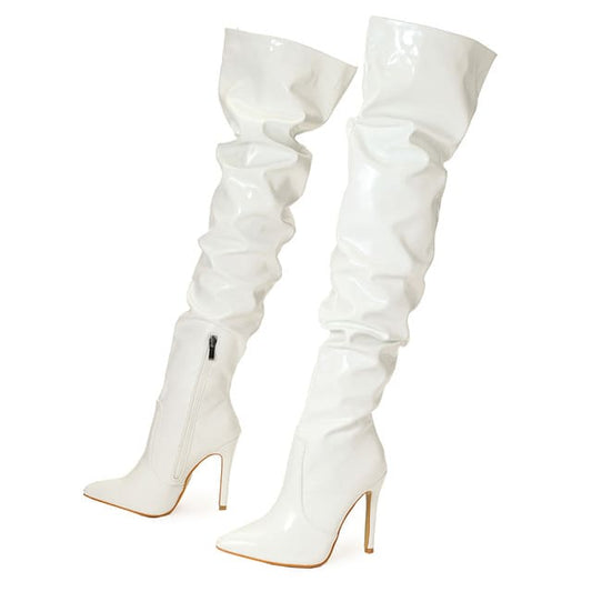 Bota Feminina Cano Longo Couro Salto Fino 11cm Modelo MUADDI Colorida - Versão Branca - Lojas LA