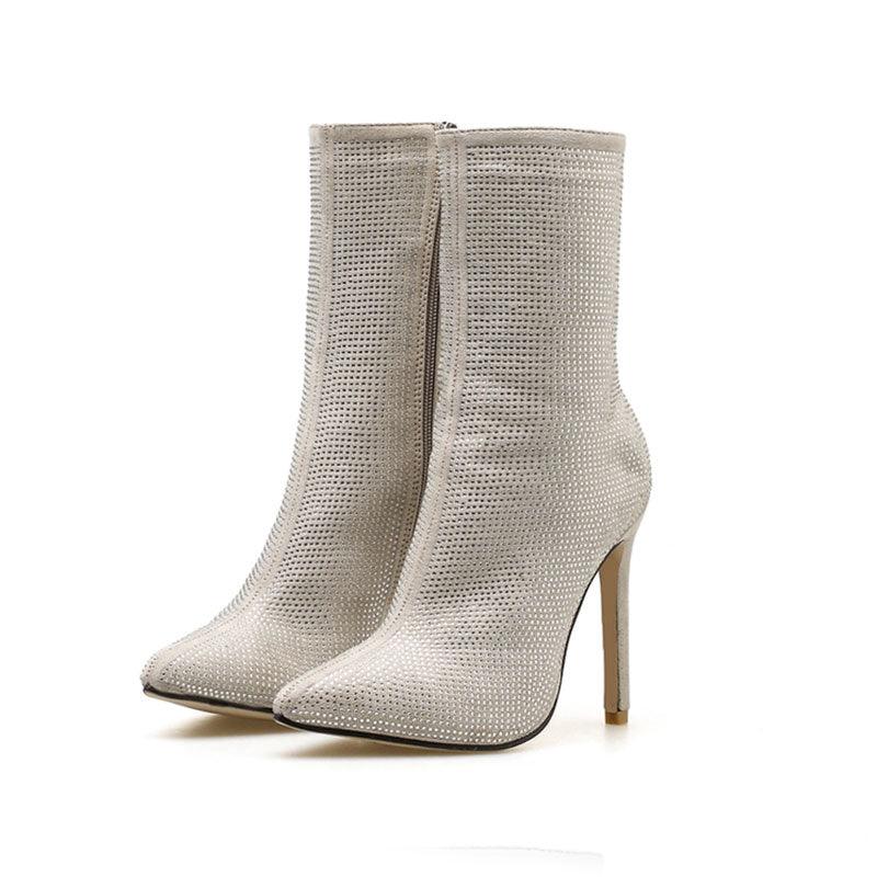 Bota Feminina De Salto Com Strass Modelo ELOA - Versão Branca - Lojas LA