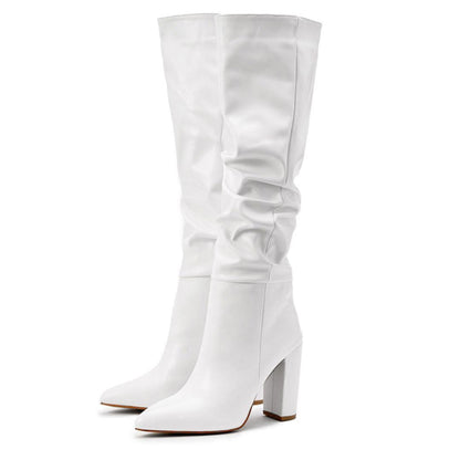 Bota Feminina Cano Longo De Couro Modelo ANAMARIE - Versão Branca - Lojas LA