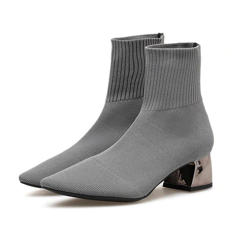 Bota Feminina Salto Baixo Modelo LARA - Versão Cinza - Lojas LA