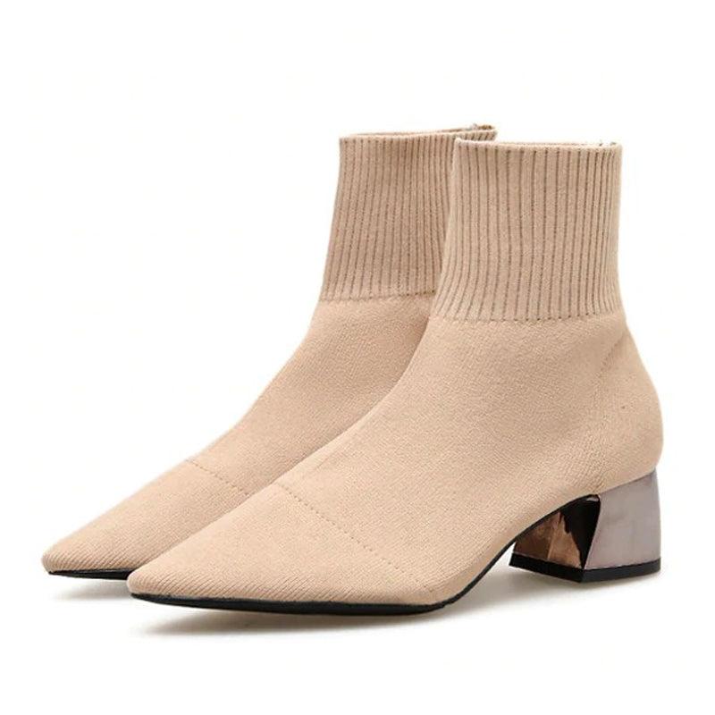 Bota Feminina Salto Baixo Modelo LARA - Versão Nude - Lojas LA