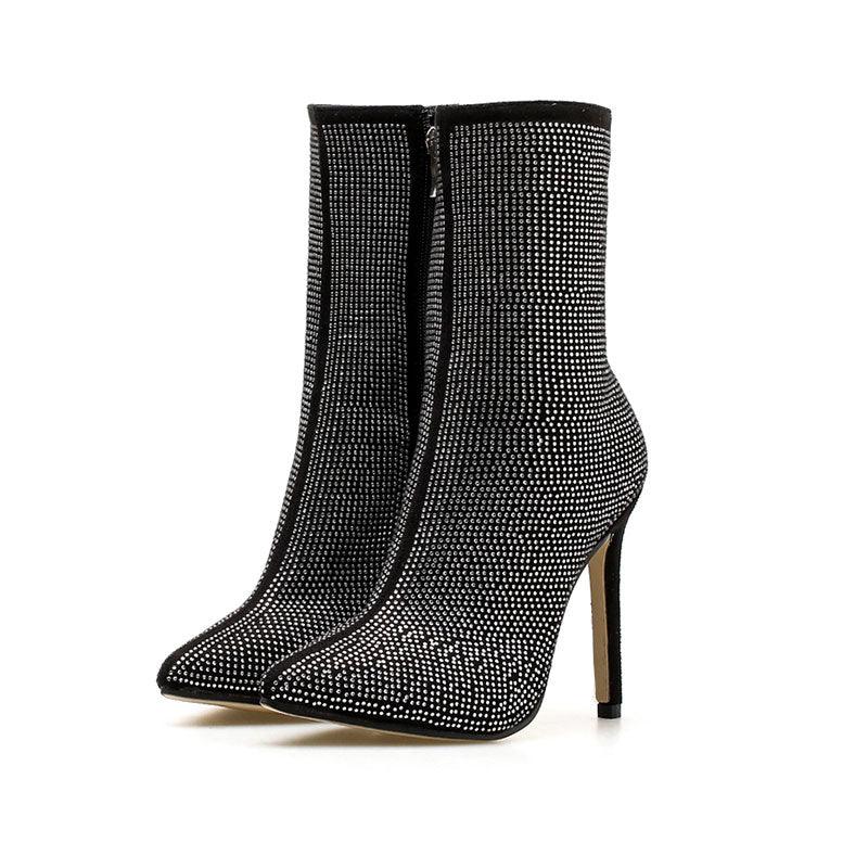 Bota Feminina De Salto Com Strass Modelo ELOA - Versão Preta - Lojas LA