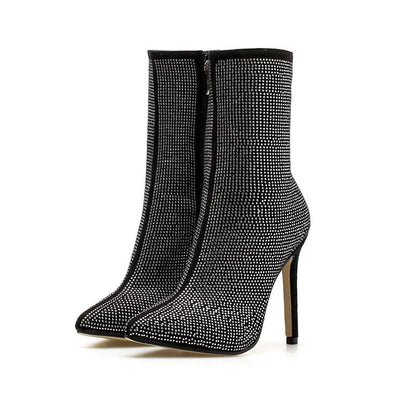 Bota Feminina De Salto Com Strass Modelo ELOA - Versão Preta - Lojas LA