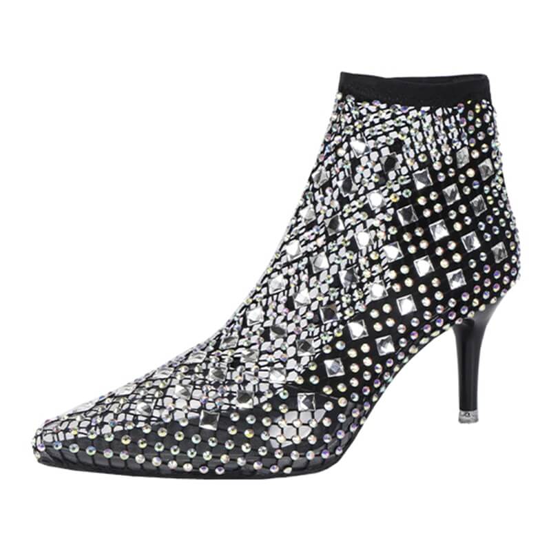 Bota Transparente Feminina Preta Salto Fino Modelo BETY - Vista Lateral Transparente - Lojas LA