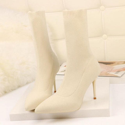 Bota Luxury Feminina Tricô Salto Alto - Vista Lateral Salto - Lojas LA