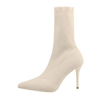 Bota Luxury Feminina Tricô Salto Alto - Detalhe Bico Fino - Lojas LA
