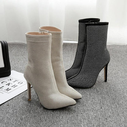 Bota Feminina De Salto Com Strass Modelo ELOA - Detalhe Cano - Lojas LA