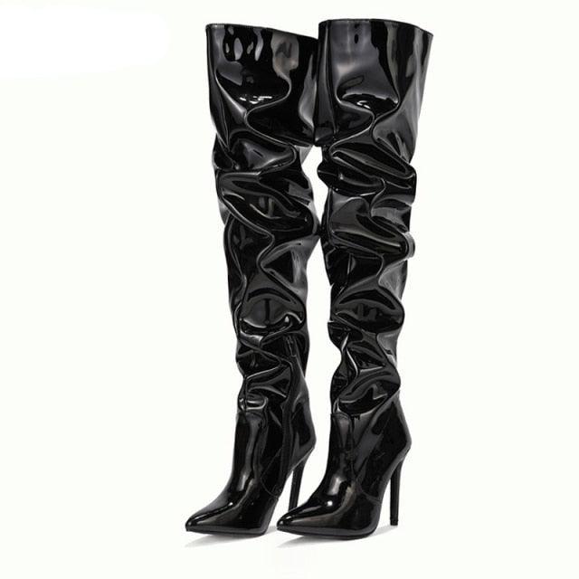 Bota Feminina Cano Longo Couro Salto Fino 11cm Modelo MUADDI Preta - Vista Lateral - Lojas LA
