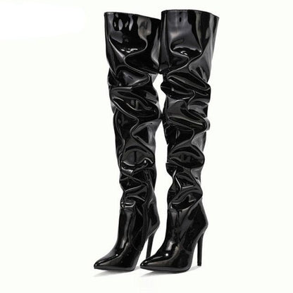 Bota Feminina Cano Longo Couro Salto Fino 11cm Modelo MUADDI Preta - Vista Lateral - Lojas LA