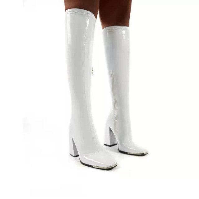 Bota Feminina Cano Longo Salto Bloco Modelo ROCHELLE - Versão Branca - Lojas LA