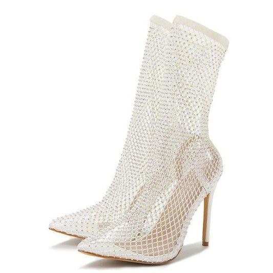 Bota Feminina De Salto Cano Médio Modelo ELEGANT - Versão Branca - Lojas LA