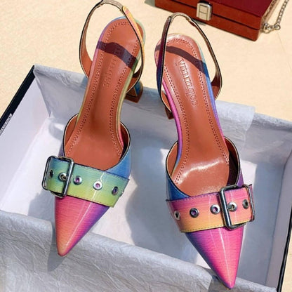 Sandália Feminina Bico Fino Salto Taça Modelo RAINBOW - Lojas LA