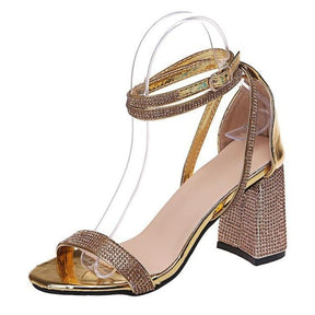 Sandália Feminina Com Strass e Salto Alto Bloco Modelo GLAM - Lojas LA
