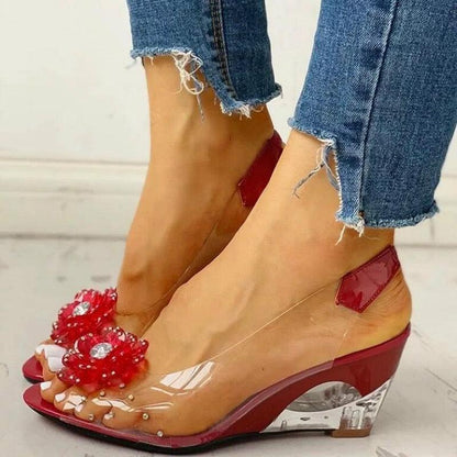 Sandália Feminina Transparente Salto Baixo Modelo FLORA - Lojas LA