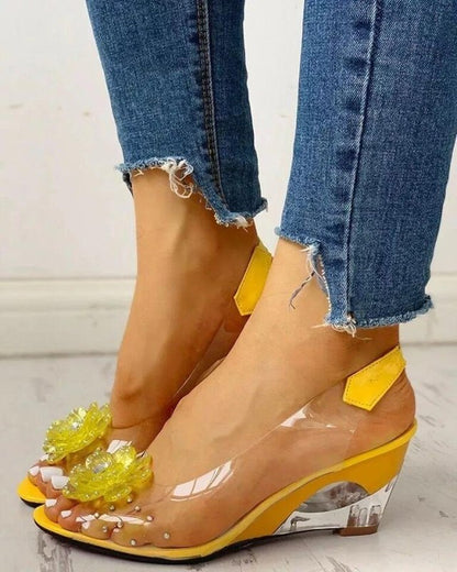 Sandália Feminina Transparente Salto Baixo Modelo FLORA - Lojas LA